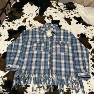 Plaid fringe western jacket